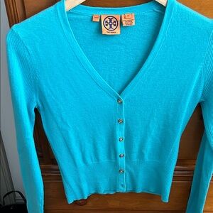 Tory Burch Bright Blue V-Neck Cardigan